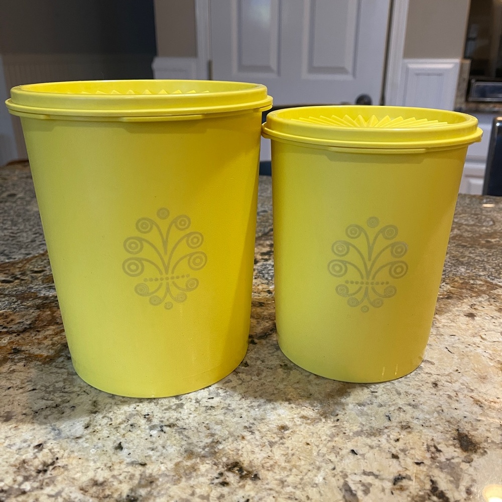 Vintage Tupperware Bright Yellow Servalier Press Top Nesting Canisters Set of 2